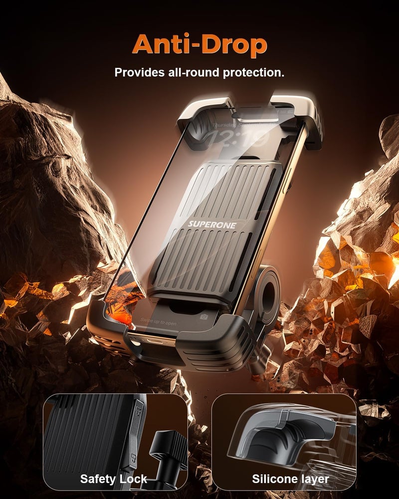 SUPERONE Bike Phone Holder, [Silicone Wrapped] [1s Lock] Motorcycle Cell Phone Holder Mount, Bicycle Scooter Handlebar Clamp for iPhone 17 16 15 Air Pro Max, S25 S24 Ultra, More 4.7-7.2" Phones - Image 3